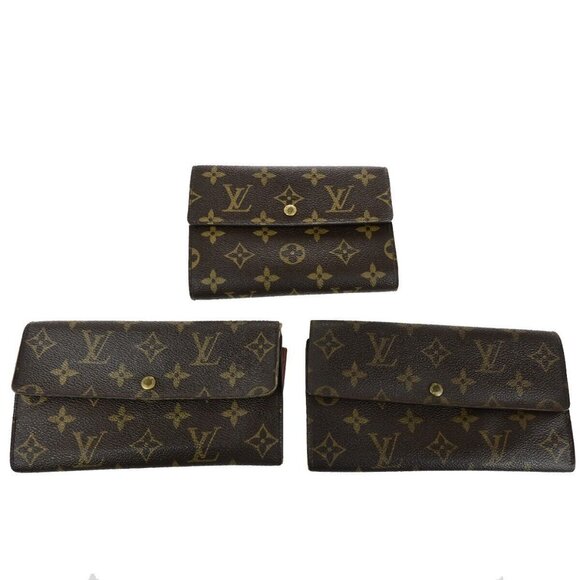 LOUIS VUITTON 3 Set Long Bifold Wallet Purse Monogram Leather Brown 04FB241 - Picture 1 of 16